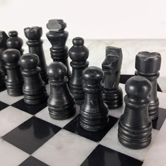 Handmade Marble Chess Set: 12" Black & White chess board & pieces,Christmas gift - Picture 11 of 16